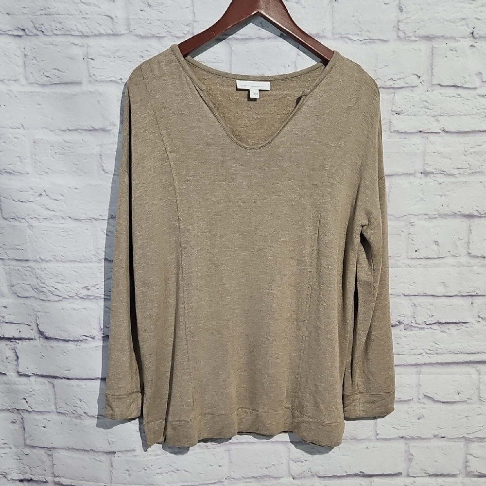 Purejill Tranquility Ge V-Neck Long Sleeve Top — Taupe